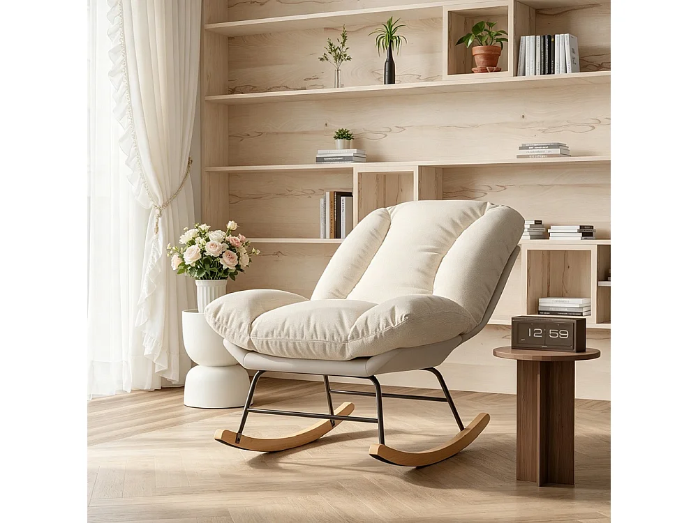 Chaise à bascule ergonomique - Position de dossier réglable - avec bascules en bois - Linge + Chiffon technique