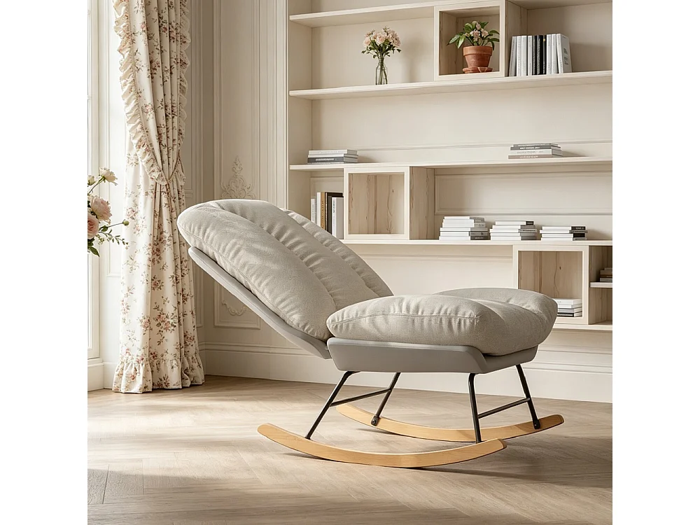 Chaise à bascule ergonomique - Position de dossier réglable - avec bascules en bois - Linge + Chiffon technique