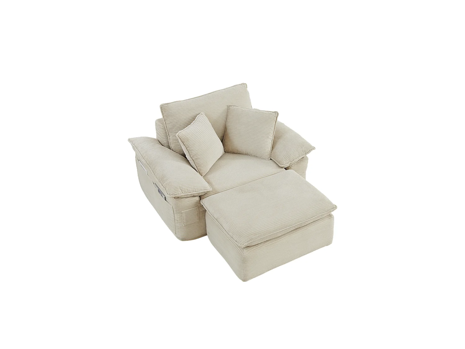 Canapé modulable 1 place avec repose-pieds et poches de rangement, en tissu, beige