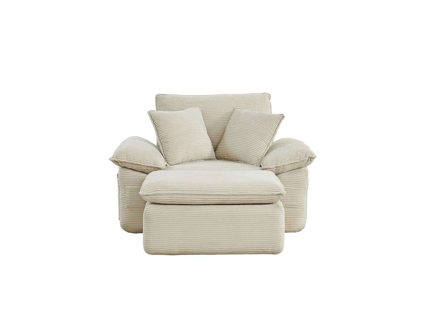 Canapé modulable 1 place avec repose-pieds et poches de rangement, en tissu, beige