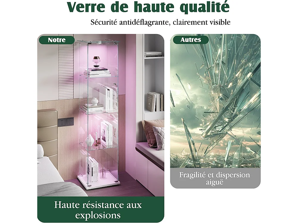 Armoire d'affichage moderne - 4 couches 1 porte - avec éclairage - verre trempé - Pat Light - blanc