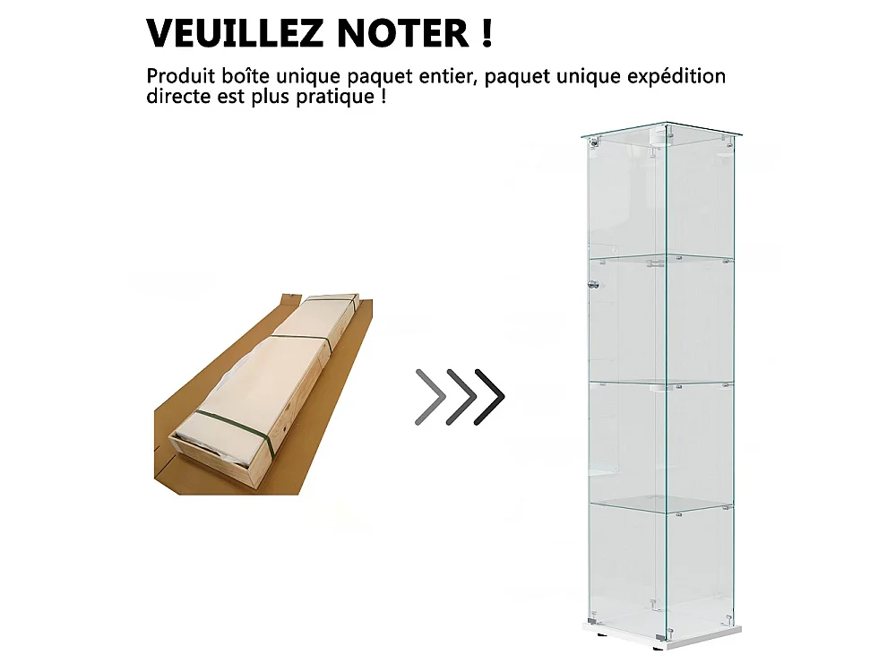 Armoire d'affichage moderne - 4 couches 1 porte - avec éclairage - verre trempé - Pat Light - blanc