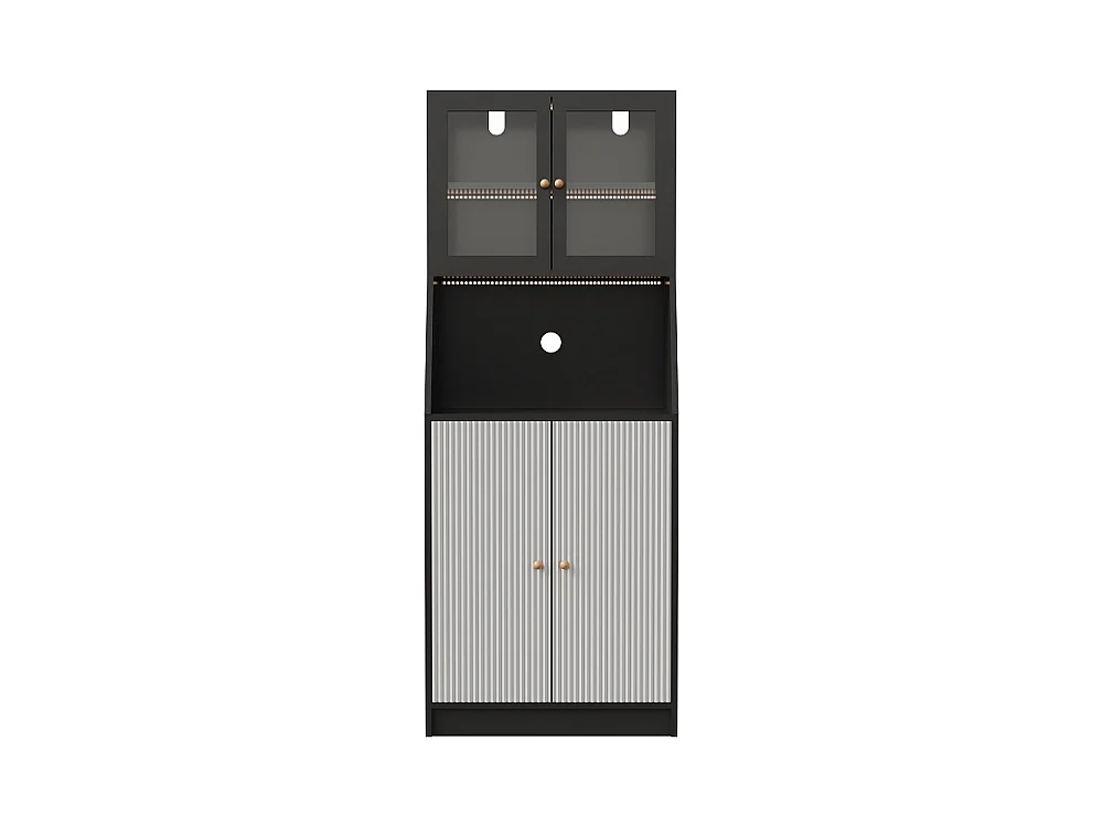 Armoire de cuisine - 70 x 40 x 180 cm - avec éclairage LED et compartiments de rangement multiples - noir