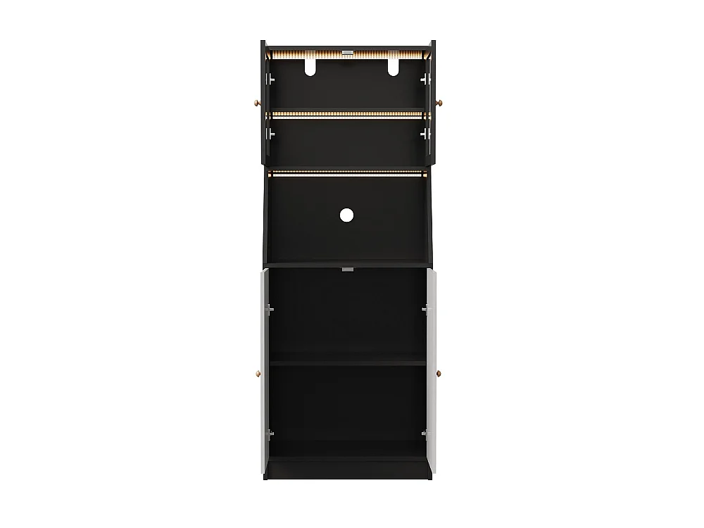 Armoire de cuisine - 70 x 40 x 180 cm - avec éclairage LED et compartiments de rangement multiples - noir