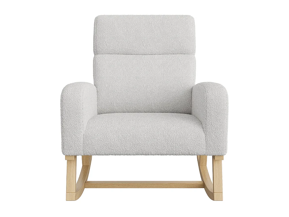Chaise à bascule - avec accoudoirs et poche latérale - Base en bois - Tissu en peluche en peluche - Gris clair