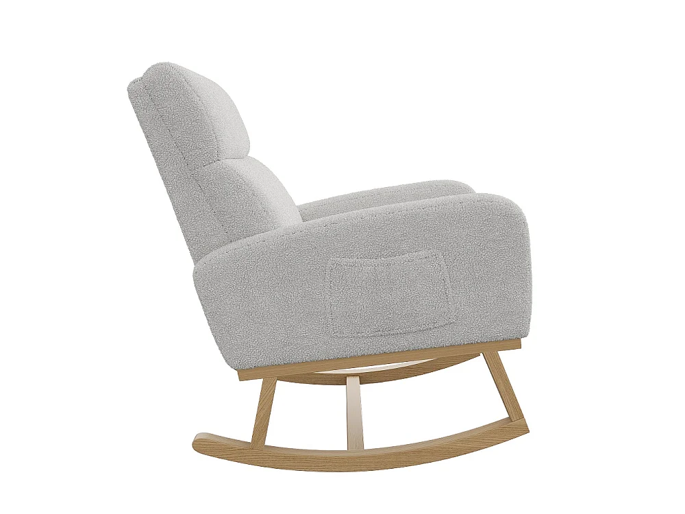 Chaise à bascule - avec accoudoirs et poche latérale - Base en bois - Tissu en peluche en peluche - Gris clair