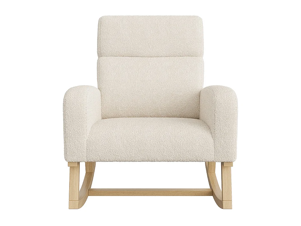 Chaise à bascule - avec accoudoirs et poche latérale - Base en bois - Tissu en peluche en peluche - Beige