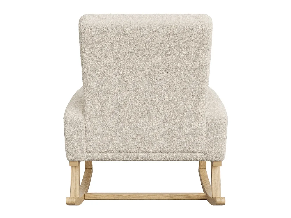 Chaise à bascule - avec accoudoirs et poche latérale - Base en bois - Tissu en peluche en peluche - Beige
