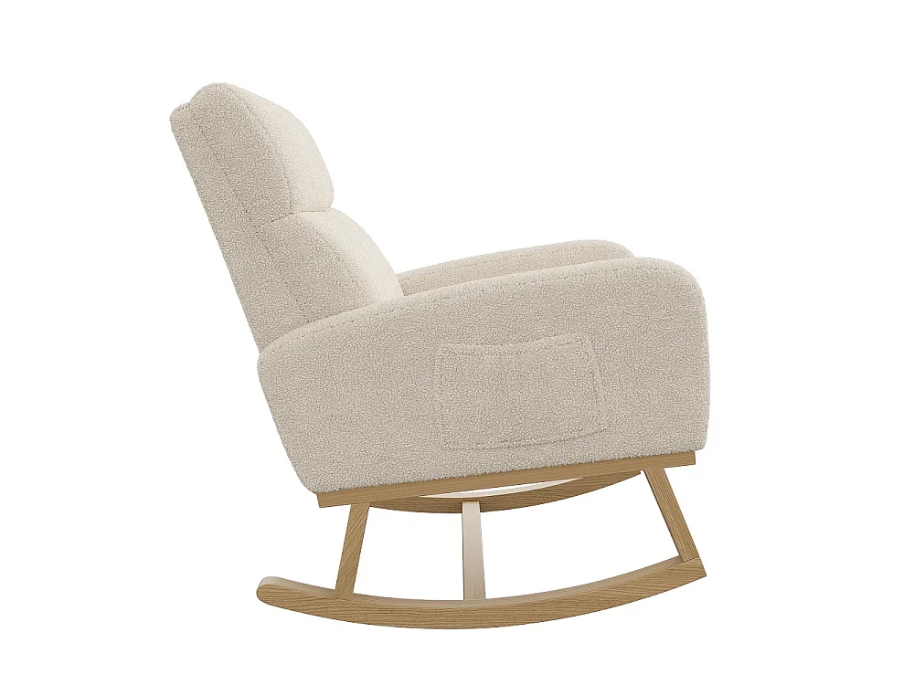 Chaise à bascule - avec accoudoirs et poche latérale - Base en bois - Tissu en peluche en peluche - Beige