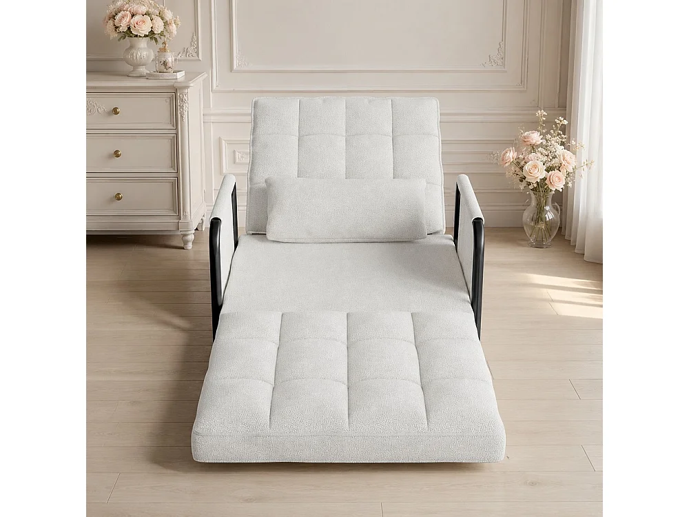 Canapé à plancher pliant - avec accoudoirs et poches latérales - 5 engrenages réglables - Matériel laine d'agneau - beige