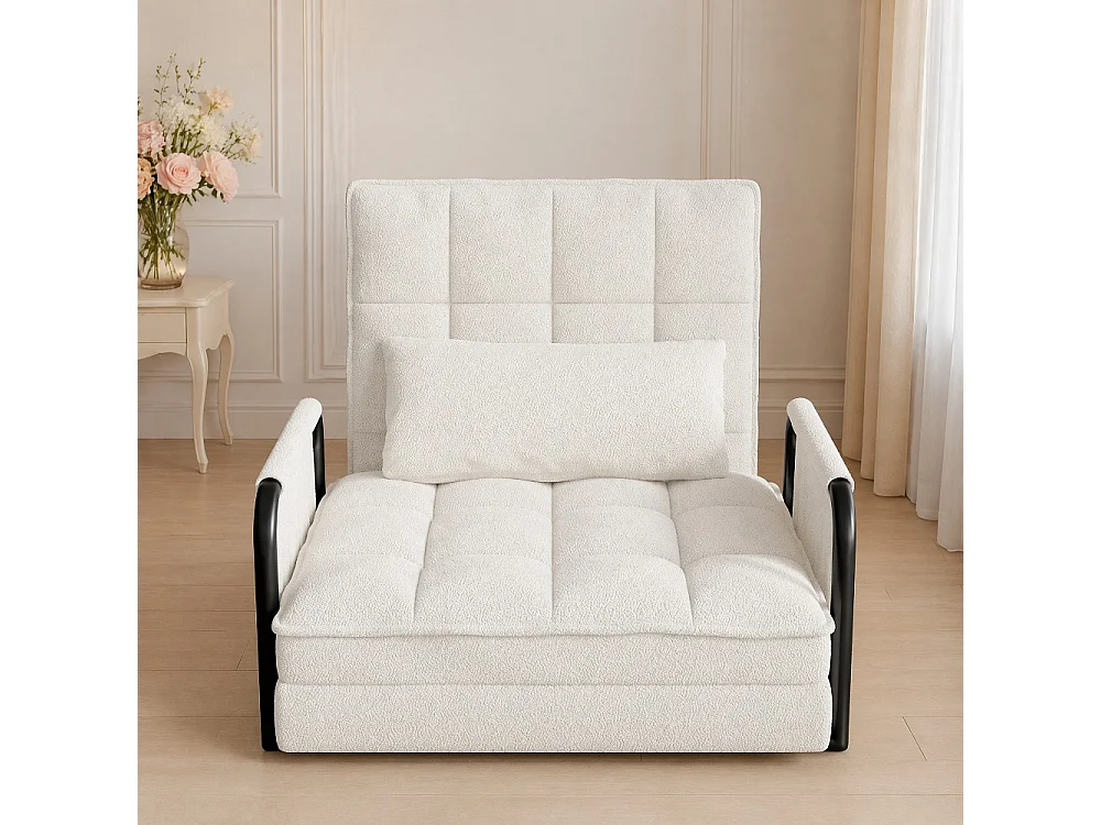 Canapé à plancher pliant - avec accoudoirs et poches latérales - 5 engrenages réglables - Matériel laine d'agneau - beige