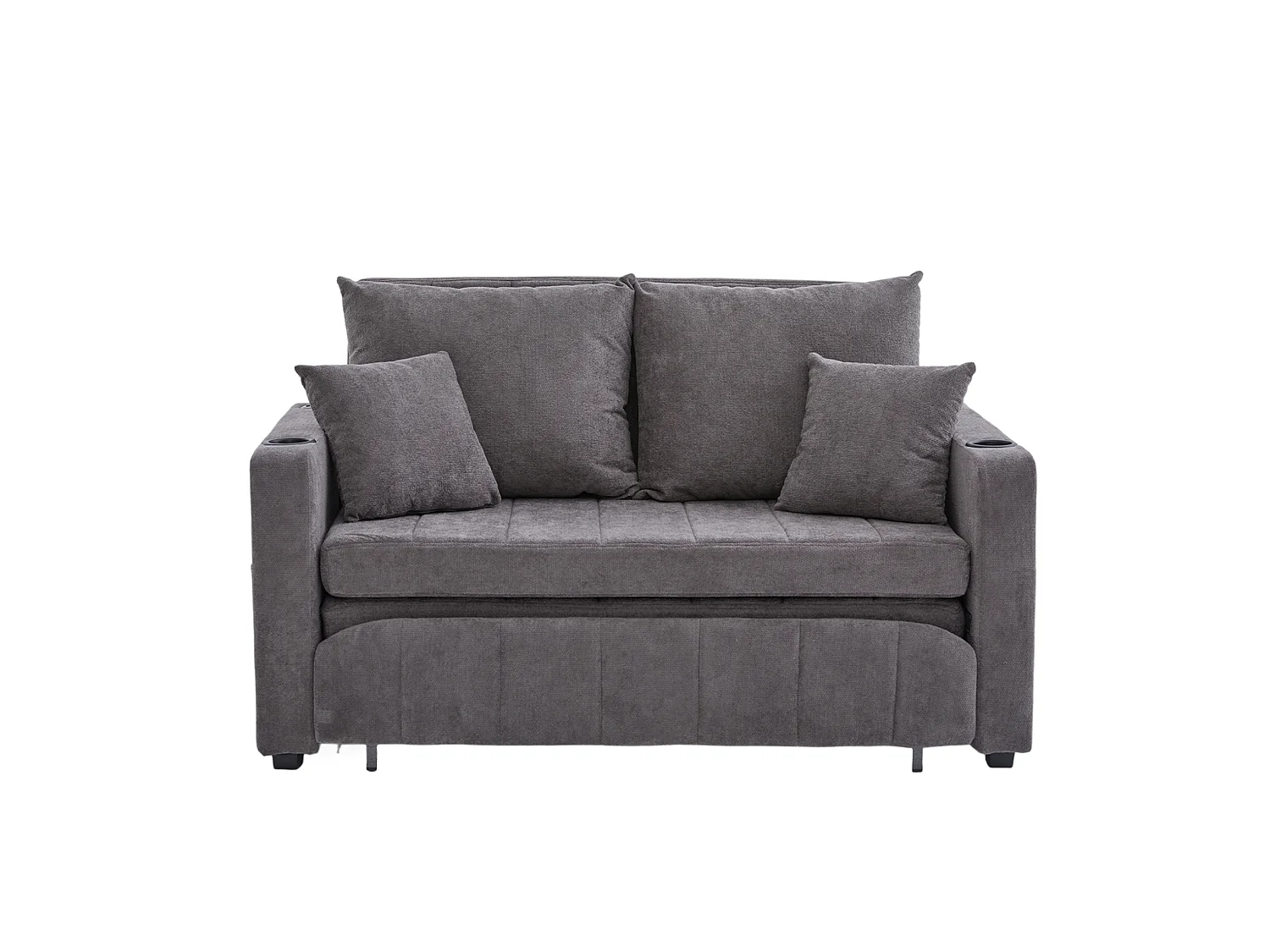 Sofá convertible de 2 plazas con bolsillos de almacenamiento, puerto USB y portavasos, se convierte en cama, tchenilla, gris