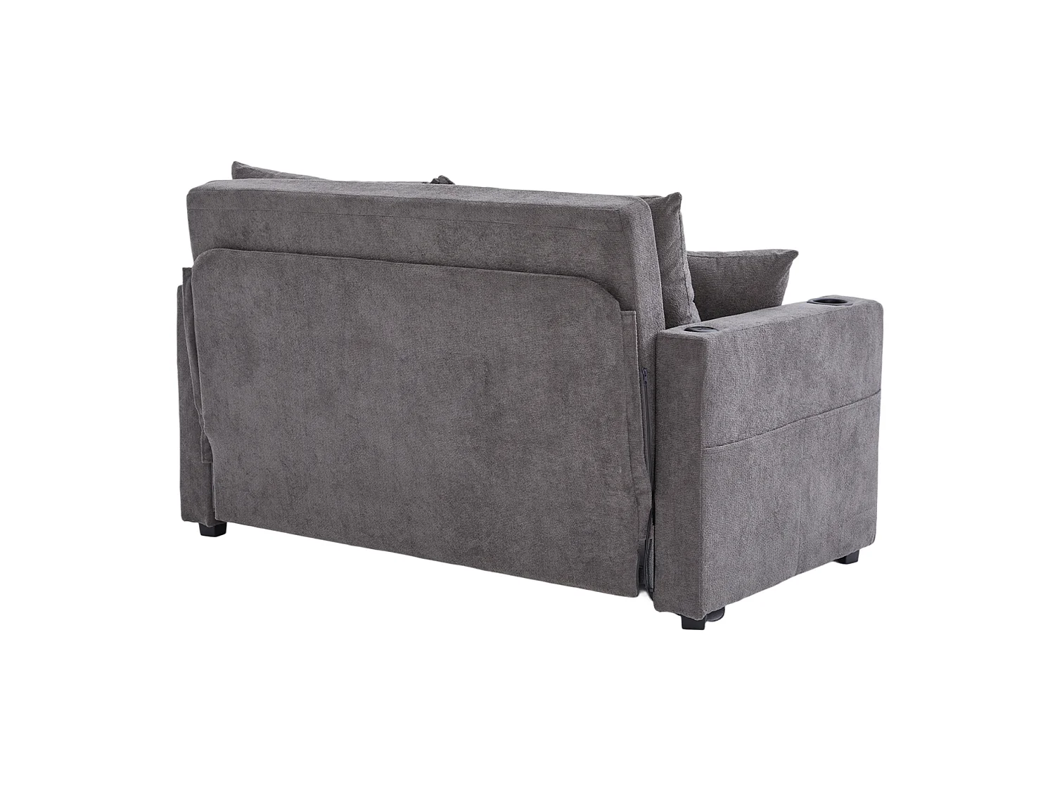 Sofá convertible de 2 plazas con bolsillos de almacenamiento, puerto USB y portavasos, se convierte en cama, tchenilla, gris