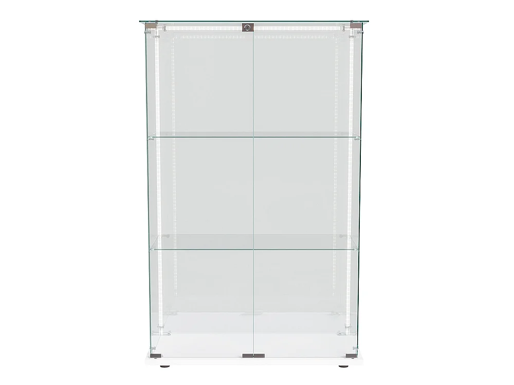 Armoire d'affichage moderne - 3 couches 2 portes - avec éclairage LED - verre trempé - bande LED - blanc