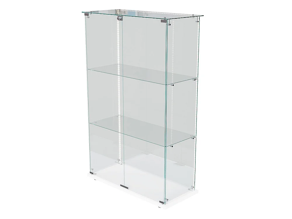 Armoire d'affichage moderne - 3 couches 2 portes - avec éclairage LED - verre trempé - bande LED - blanc