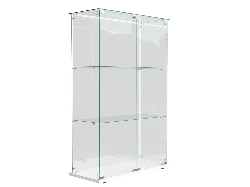 Armoire d'affichage moderne - 3 couches 2 portes - avec éclairage LED - verre trempé - bande LED - blanc