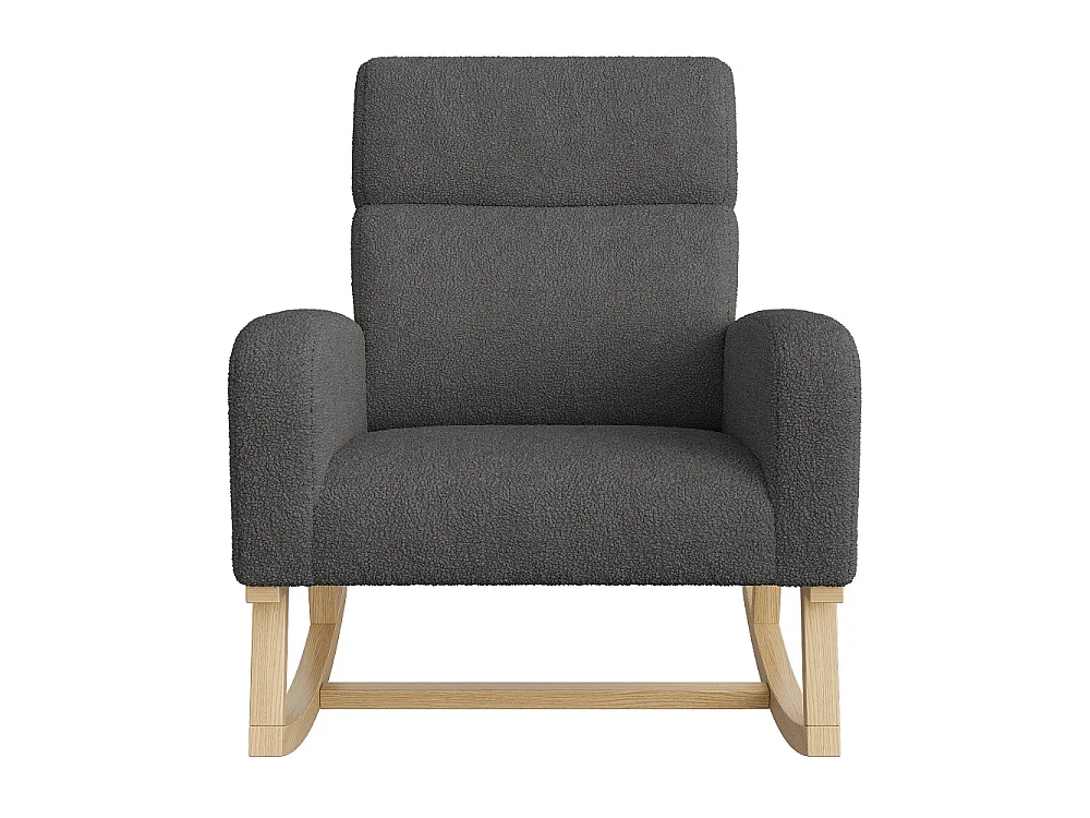 Chaise à bascule - avec accoudoirs et poche latérale - Base en bois - Tissu en peluche en peluche - Gris foncé