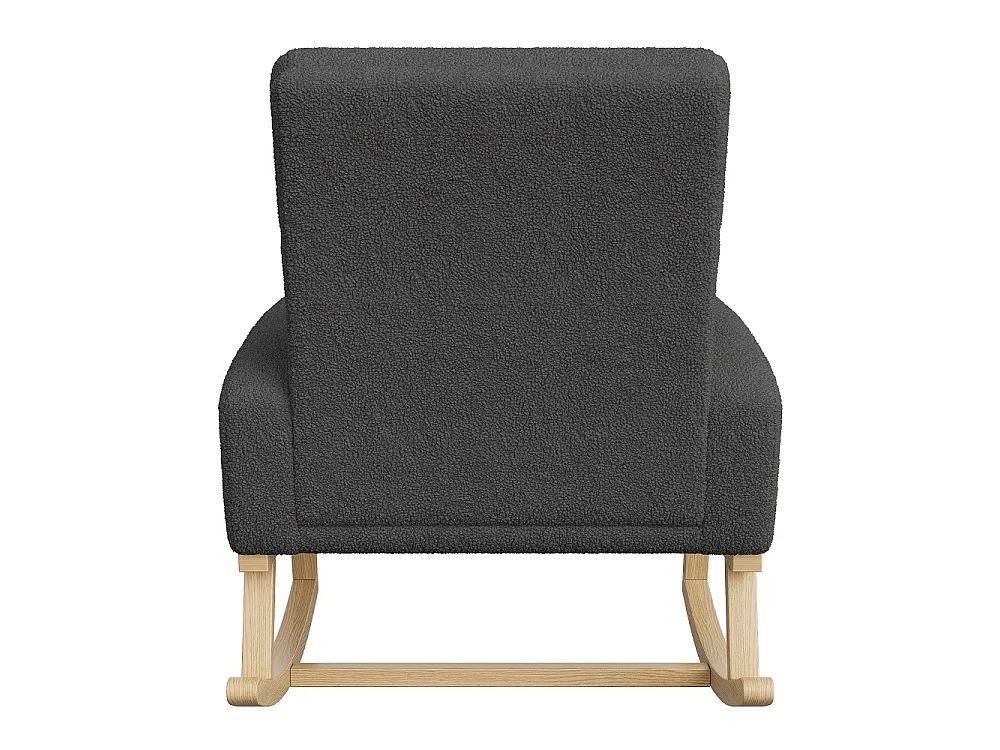 Chaise à bascule - avec accoudoirs et poche latérale - Base en bois - Tissu en peluche en peluche - Gris foncé