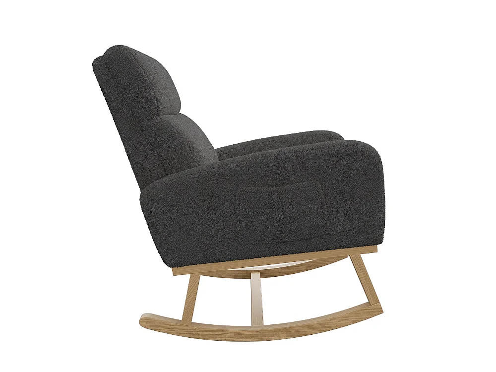 Chaise à bascule - avec accoudoirs et poche latérale - Base en bois - Tissu en peluche en peluche - Gris foncé
