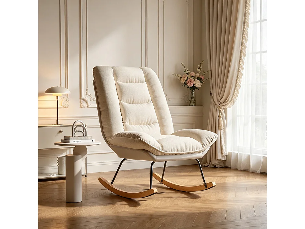 Chaise à bascule ergonomique - Position de dossier réglable - avec bascules en bois - Linge + Chiffon technique