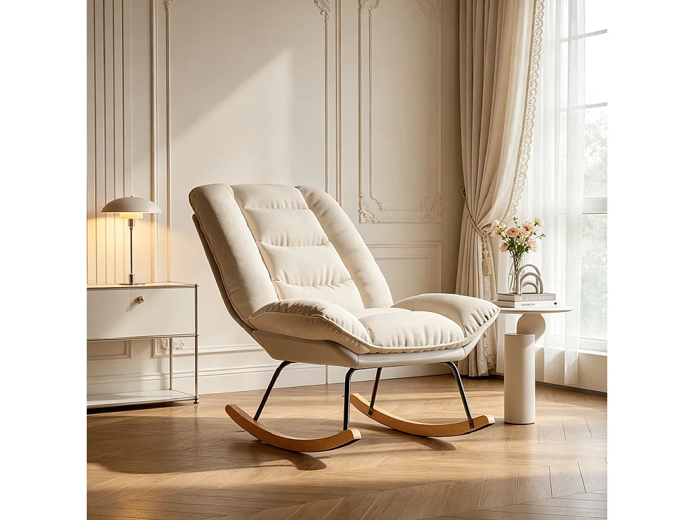 Chaise à bascule ergonomique - Position de dossier réglable - avec bascules en bois - Linge + Chiffon technique