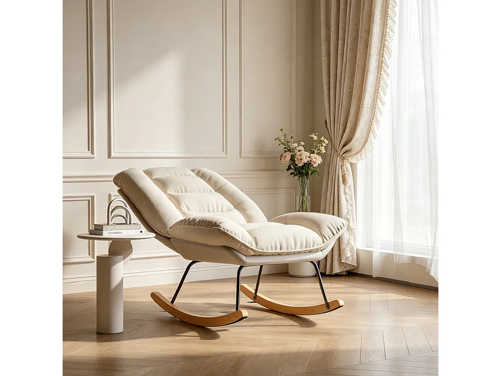 Chaise à bascule ergonomique - Position de dossier réglable - avec bascules en bois - Linge + Chiffon technique