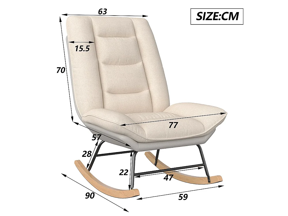 Chaise à bascule ergonomique - Position de dossier réglable - avec bascules en bois - Linge + Chiffon technique
