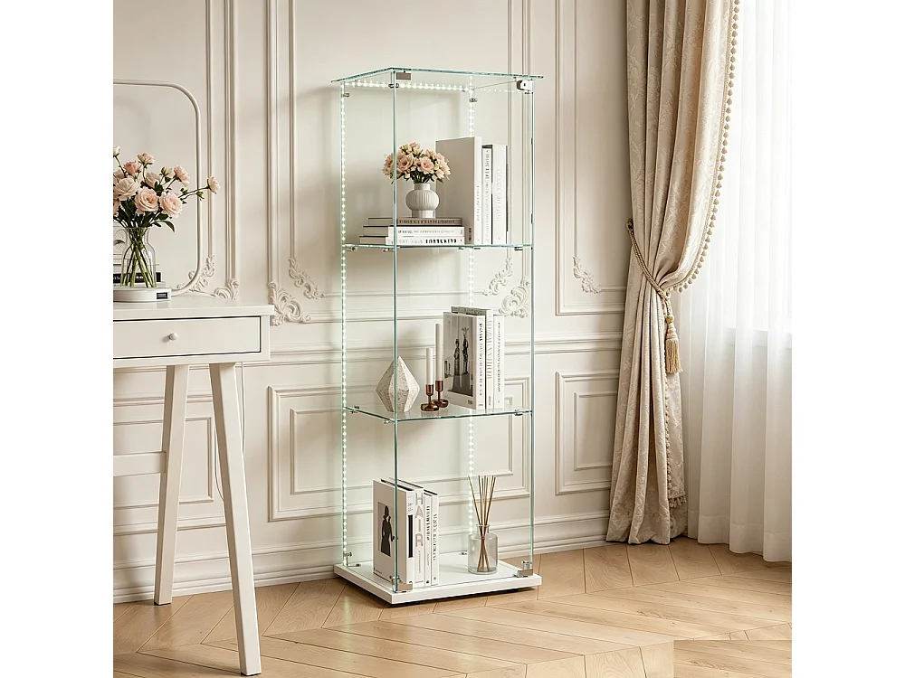 Plaque d'affichage transparente - 40 x 35 x 123 cm - Porte simple 3 couches avec éclairage LED - blanc