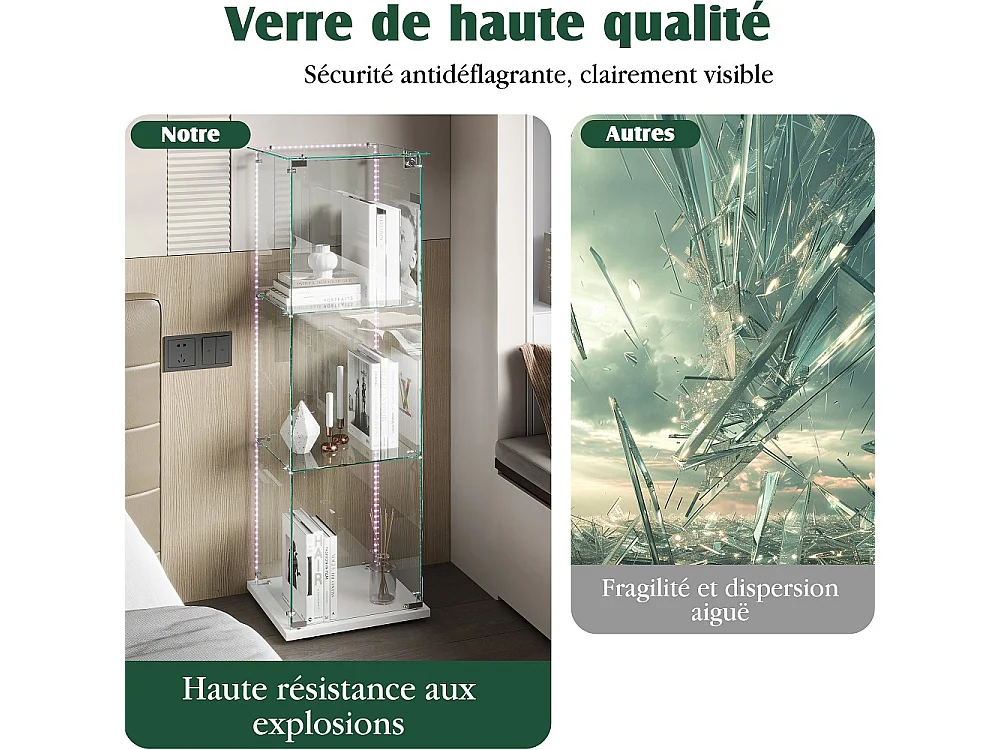 Plaque d'affichage transparente - 40 x 35 x 123 cm - Porte simple 3 couches avec éclairage LED - blanc