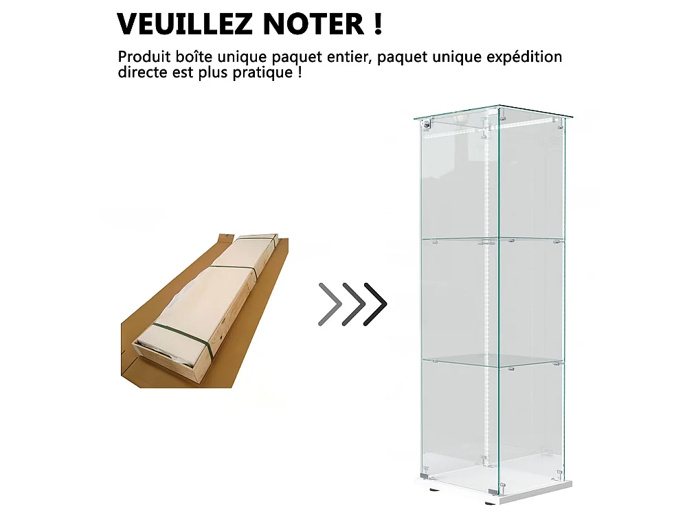 Plaque d'affichage transparente - 40 x 35 x 123 cm - Porte simple 3 couches avec éclairage LED - blanc