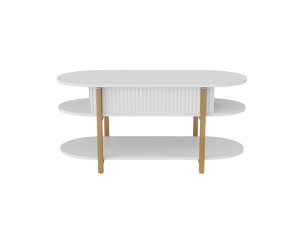 Table basse ovale avec ascenseur - 106 x 45 x 50 cm - Table à thé à 3 niveaux avec espace de rangement caché - blanc