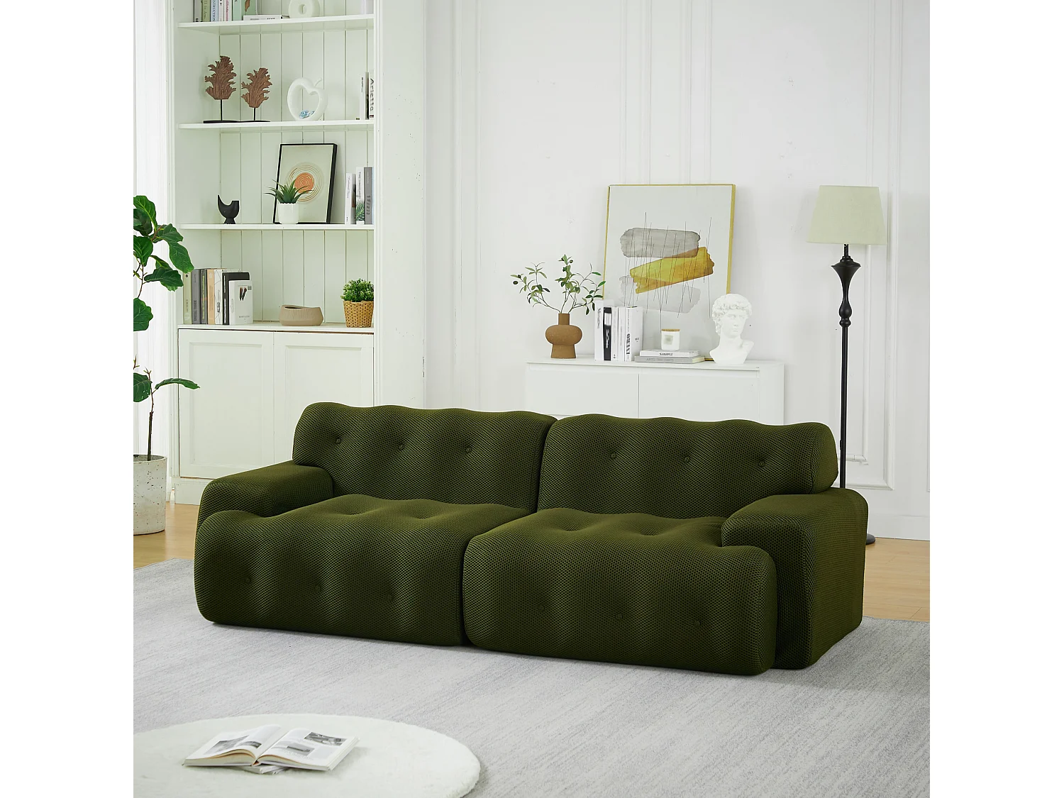 2-zits rechte bank met brede armleuning, modern design, stof, groen
