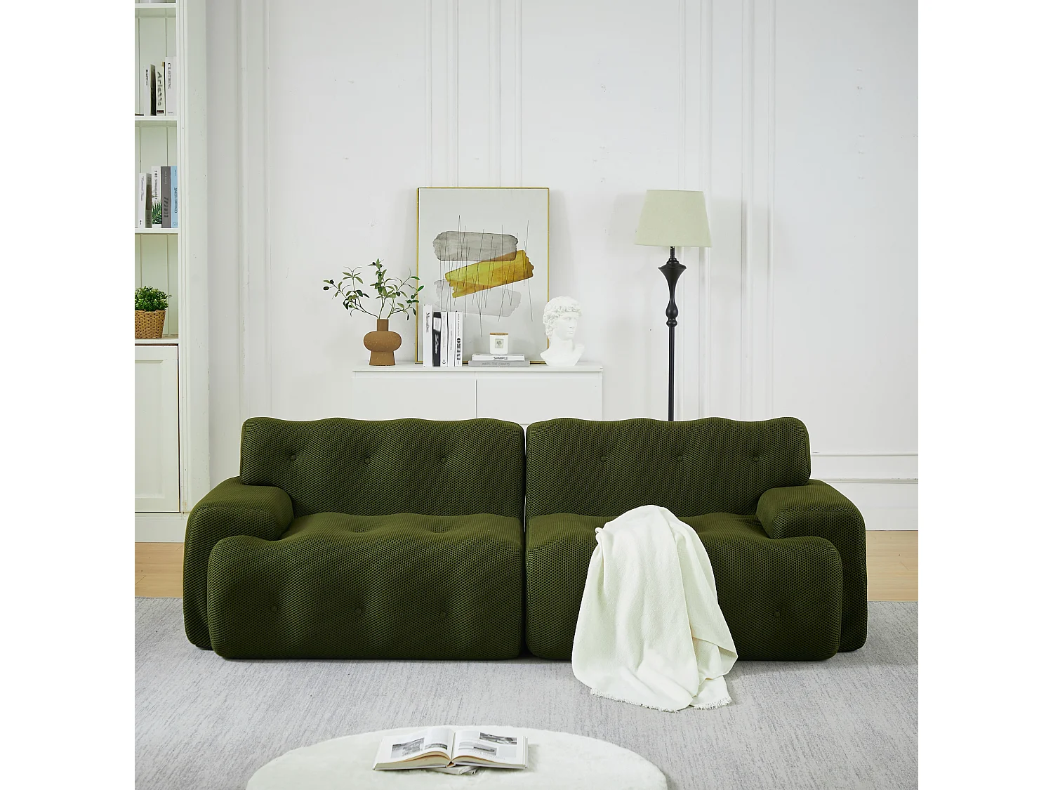 2-zits rechte bank met brede armleuning, modern design, stof, groen