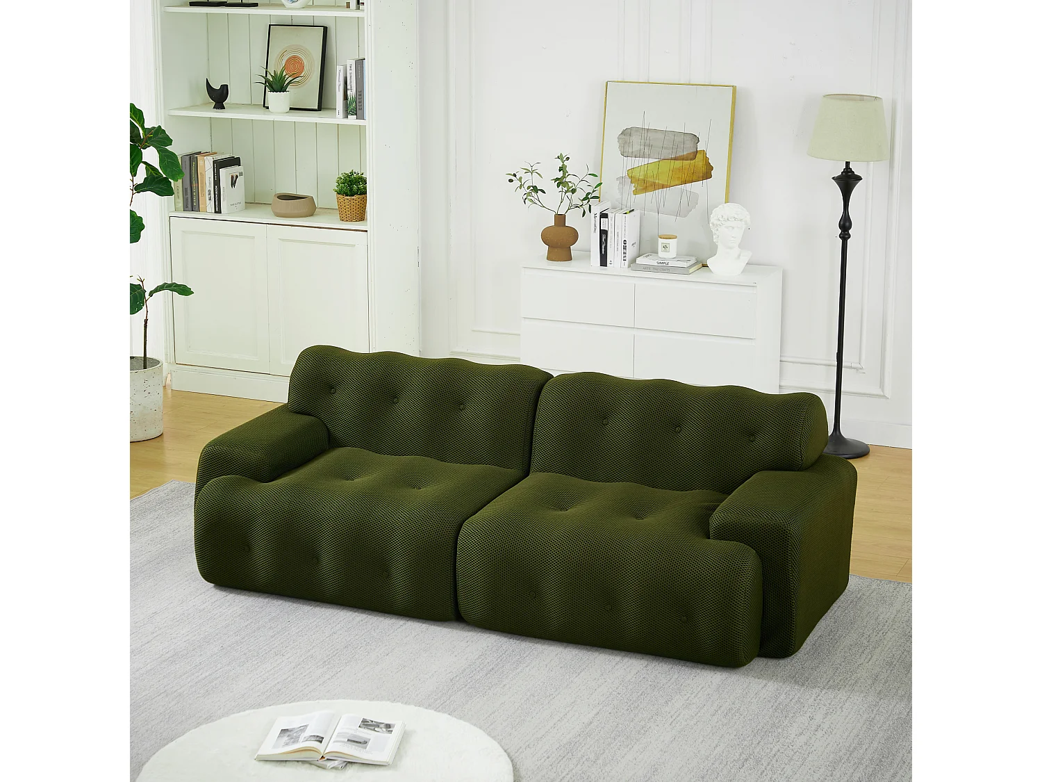 2-zits rechte bank met brede armleuning, modern design, stof, groen