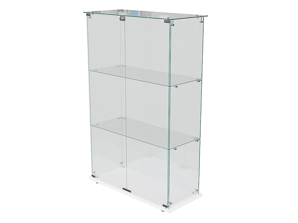 Armoire d'affichage moderne - 3 couches 2 portes - avec éclairage LED - Verre trempé - Lumière Pat - Blanc