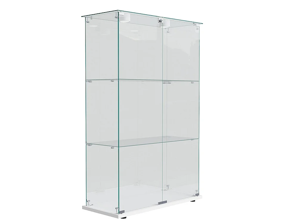 Armoire d'affichage moderne - 3 couches 2 portes - avec éclairage LED - Verre trempé - Lumière Pat - Blanc