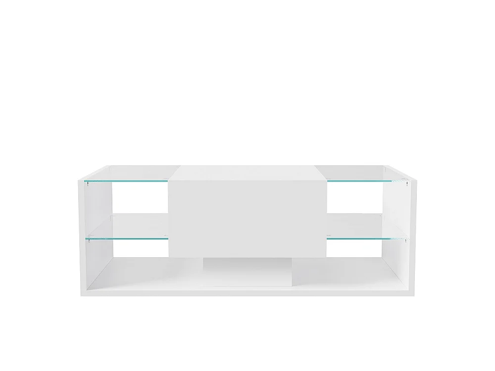 Table basse haute brillante - 100 x 50 x 35 cm - avec éclairage LED, tiroir et compartiment ouvert - Blanc