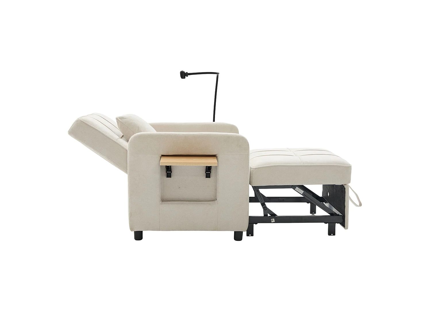 Slaapbank met 5-voudig verstelbare rugleuning, opbergruimte en tafelblad, chenille, beige
