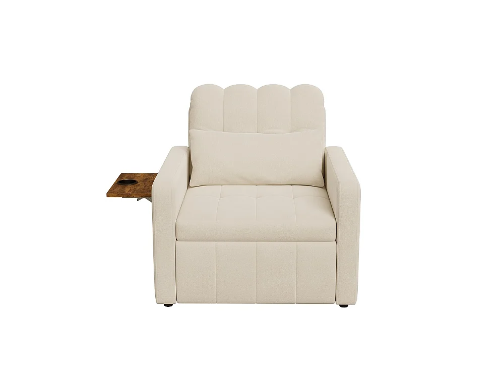 Canapé-lit extensible - avec dossier réglable, oreiller, porte-tasse - chaise couchante 3-en-1 - Chenille - Beige