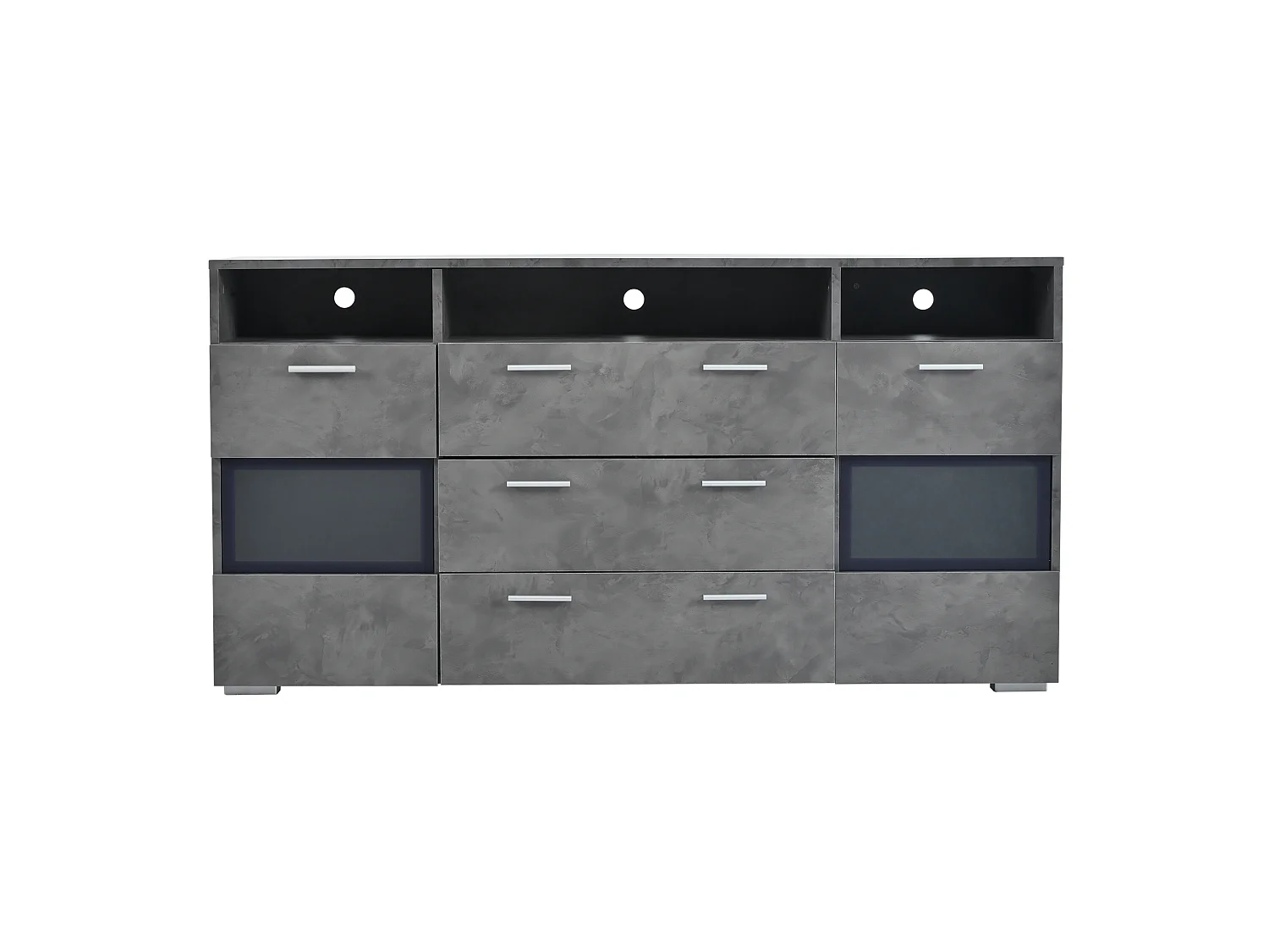 Buffet avec led, 2 portes, 3 tiroirs et 3 niches ouvertes, gris, 140 x 33,5 x 72,5 cm
