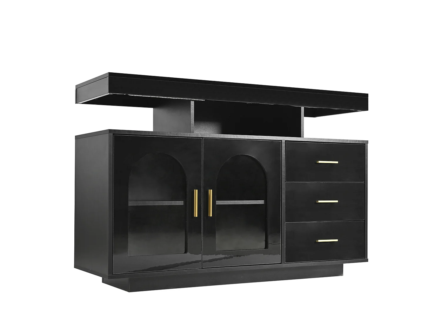 Buffet avec led, 3 tiroirs, 2 portes et 3 niches, noir, 120 x 40 x 80 cm