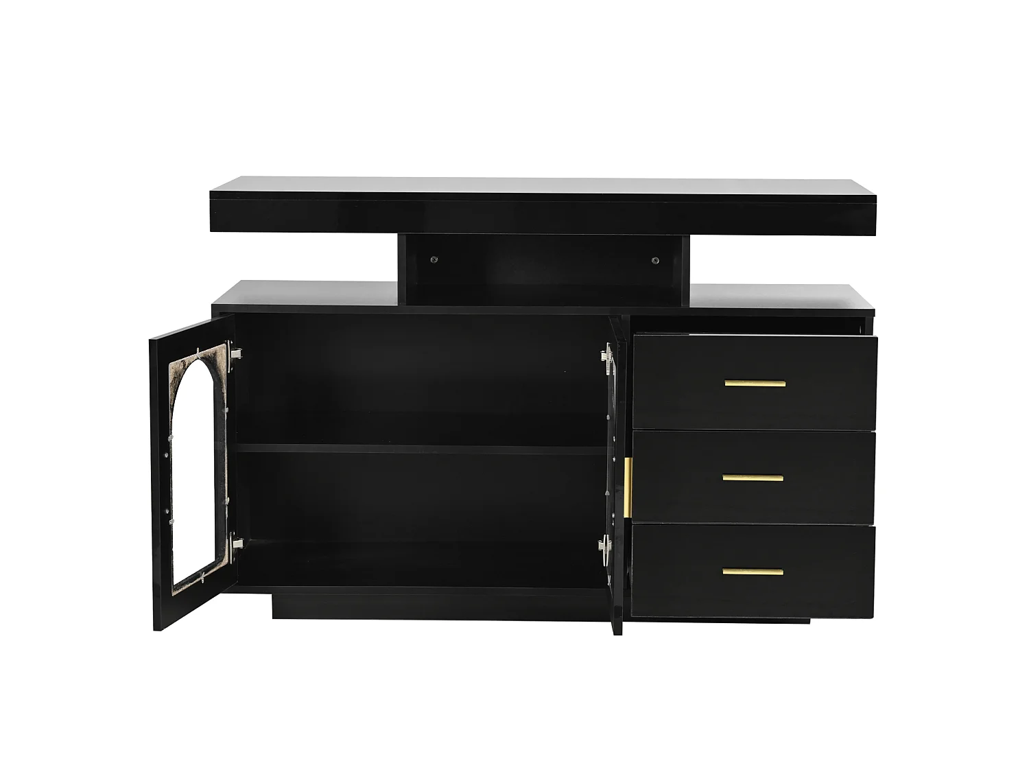Buffet avec led, 3 tiroirs, 2 portes et 3 niches, noir, 120 x 40 x 80 cm