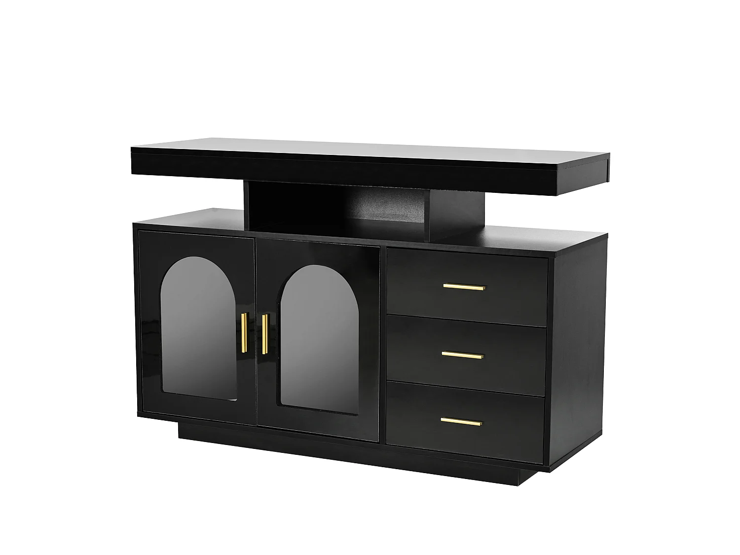 Buffet avec led, 3 tiroirs, 2 portes et 3 niches, noir, 120 x 40 x 80 cm