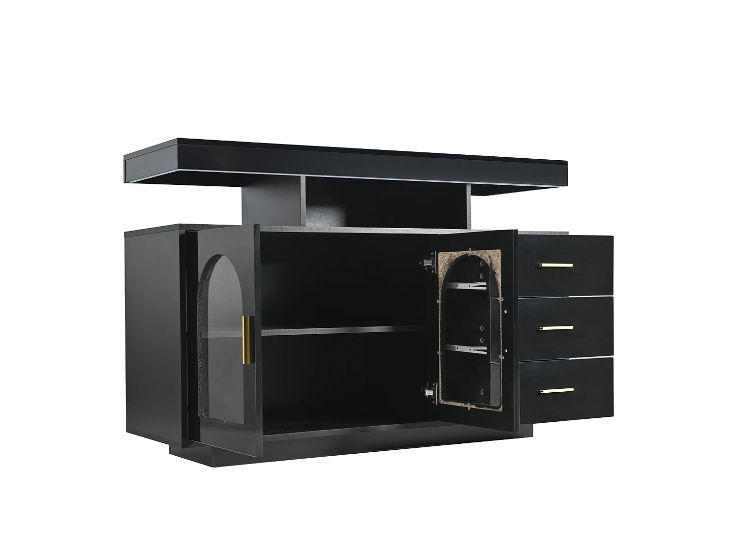 Buffet avec led, 3 tiroirs, 2 portes et 3 niches, noir, 120 x 40 x 80 cm