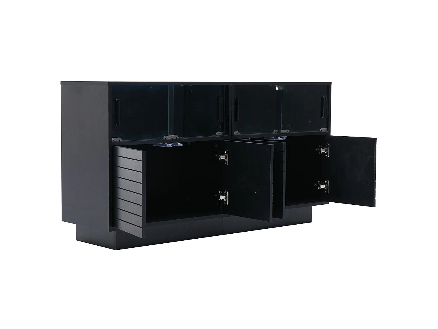 Buffet de cuisine avec led et 4 portes, noir, 130 x 35 x 68 cm