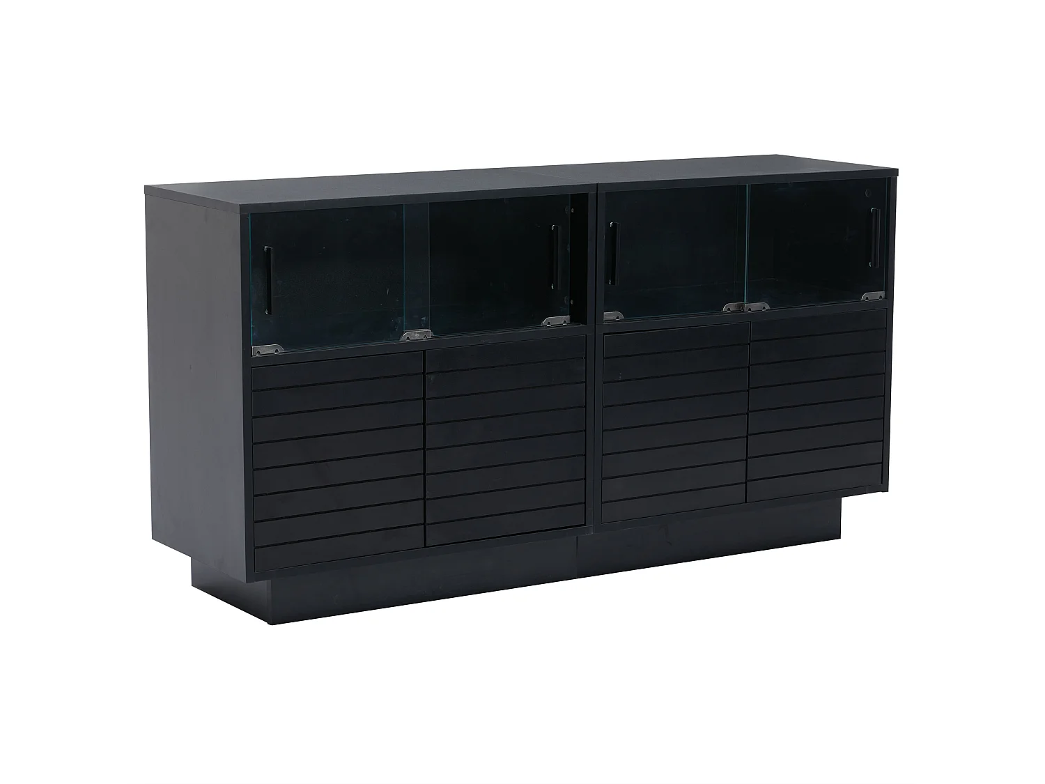 Buffet de cuisine avec led et 4 portes, noir, 130 x 35 x 68 cm