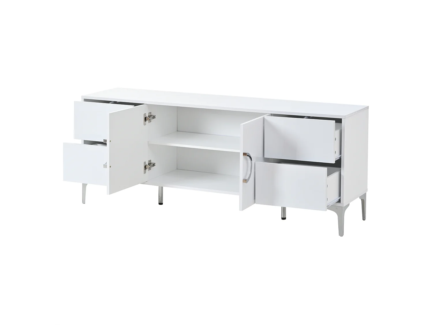 Buffet avec 4 tiroirs et 2 portes, en MDF, blanc, 150 x 38 x 59,5 cm