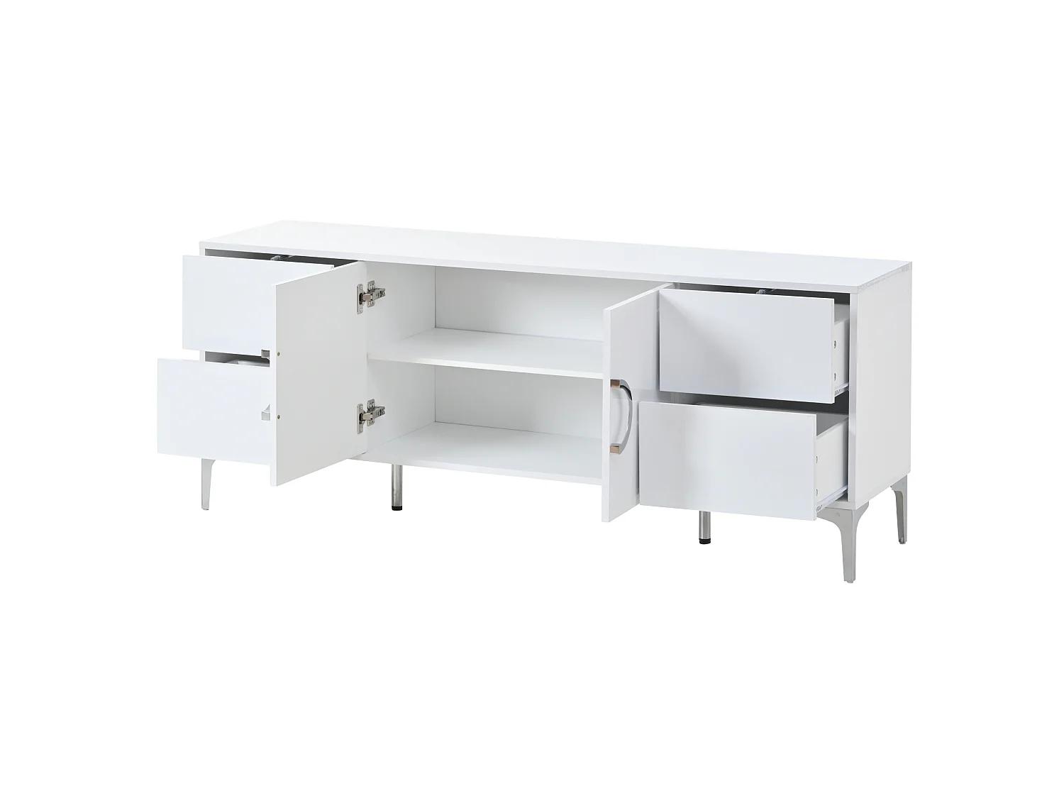 Buffet avec 4 tiroirs et 2 portes, en MDF, blanc, 150 x 38 x 59,5 cm