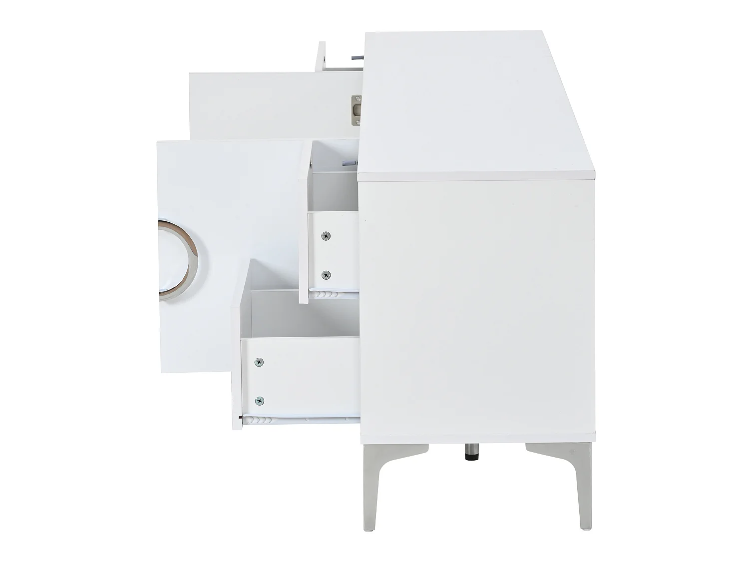 Buffet avec 4 tiroirs et 2 portes, en MDF, blanc, 150 x 38 x 59,5 cm