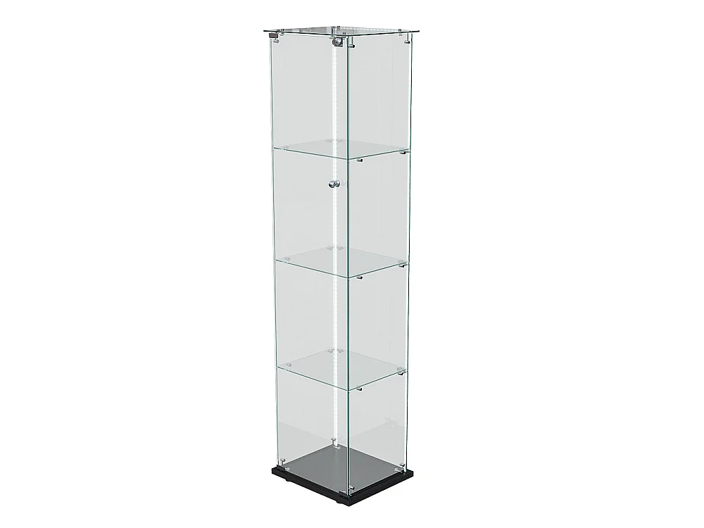 Armoire d'affichage moderne - 4 couches 1 porte - avec éclairage - verre trempé - bande LED - noir